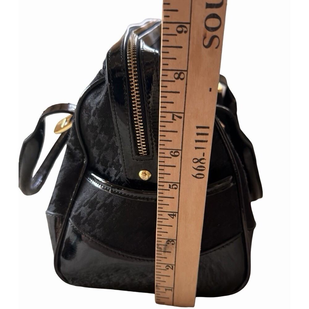 St. John Black Patent Logo Satchel Bag Gold Hardware Zip Top - Picture 10 of 12